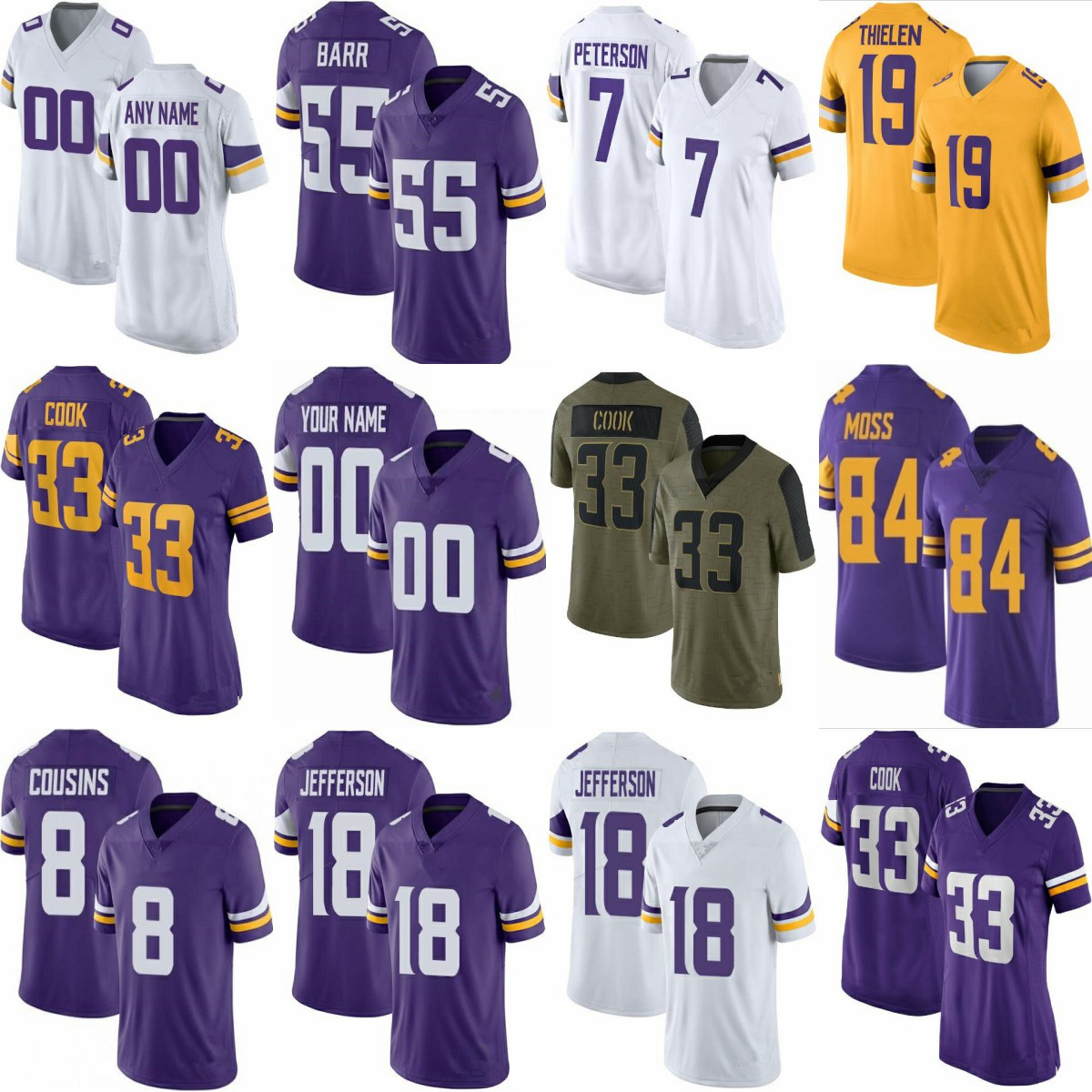 

33 Dalvin Cook 18 Justin Jefferson Custom Randy Moss Minnesotas Football Za'Darius Smith Jerseys 19 Adam Thielen Vikinges Adrian Peterson Irv Smith Jr Kirk Cousins, Mens