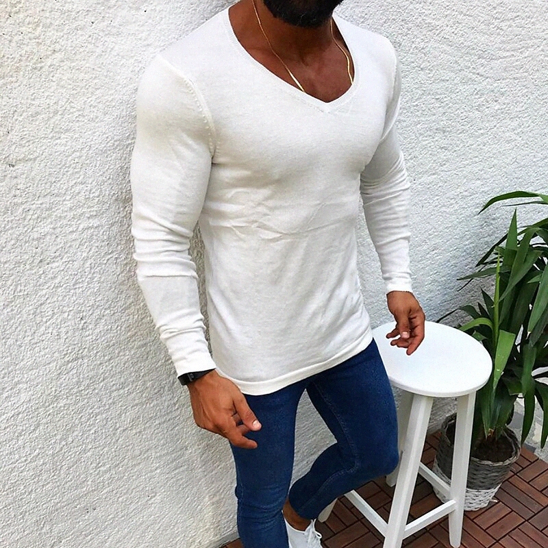 Men's Unisex Pullover Knitted Solid Color Stylish Vintage Style Long Sleeve Sweater Cardigans V Neck Fall Winter Blue Yellow White A0Xg#