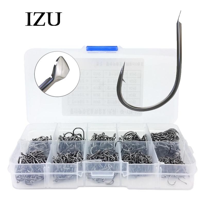 

Fishing Hooks 200/300/400/500/600pcs Iseama Barbed Black Lot Circle High Carbon Steel Sharpened Bait Tackle Strong Fishhook Box