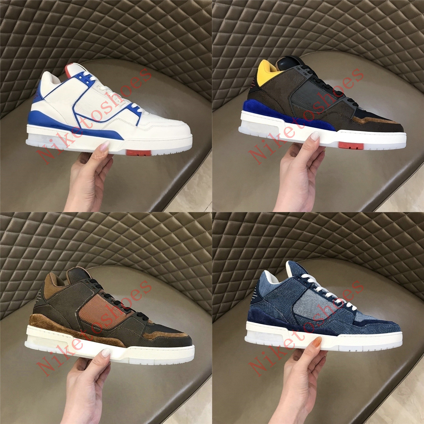 

Trainer Sneakers Azur Blue denim Mens Shoes mesh and suede calf leather Rubber outsole Flowers Runner outdoor sports casual shoe Trainers, #1