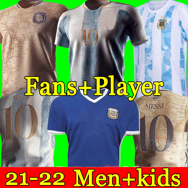 

Argentina Commemorative Edition 2022 men+kids kit soccer jersey Retro 1986 21 22 Maillots de foot Maradona special badge Messi football shirt uniform, 21-22 home men+patch1