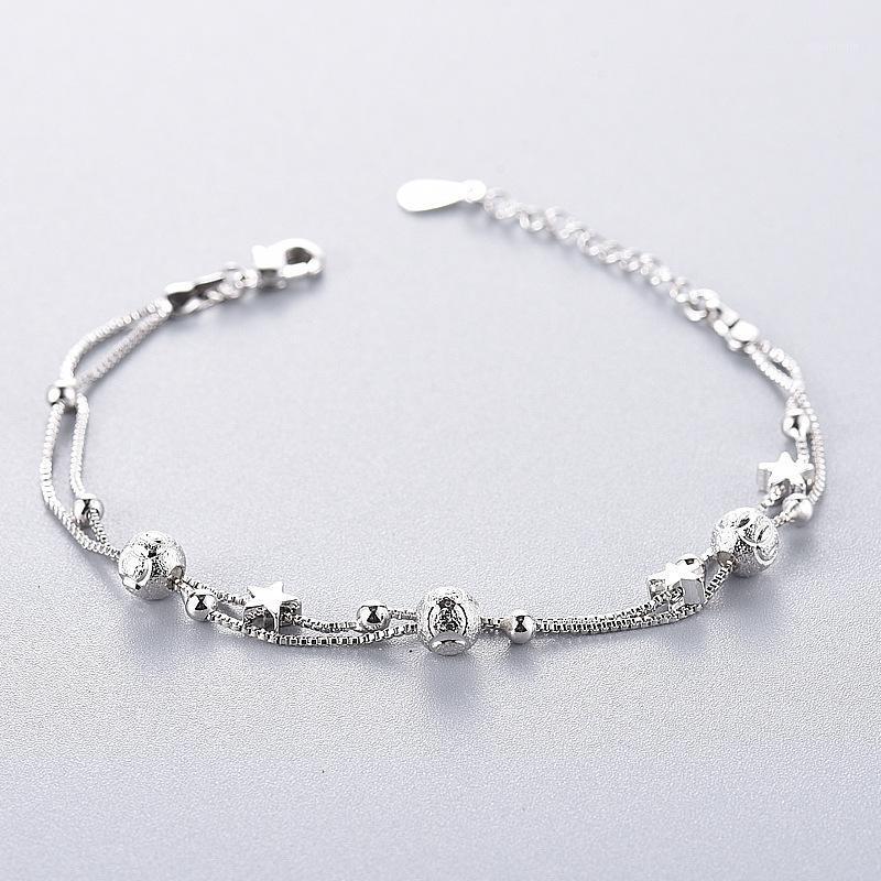 

Charm Bracelets Silver Plated Lucky Bracelet Cuff Fashion Chain Double-layer Star National Style Women's Girl Jewelry Birthday Gift