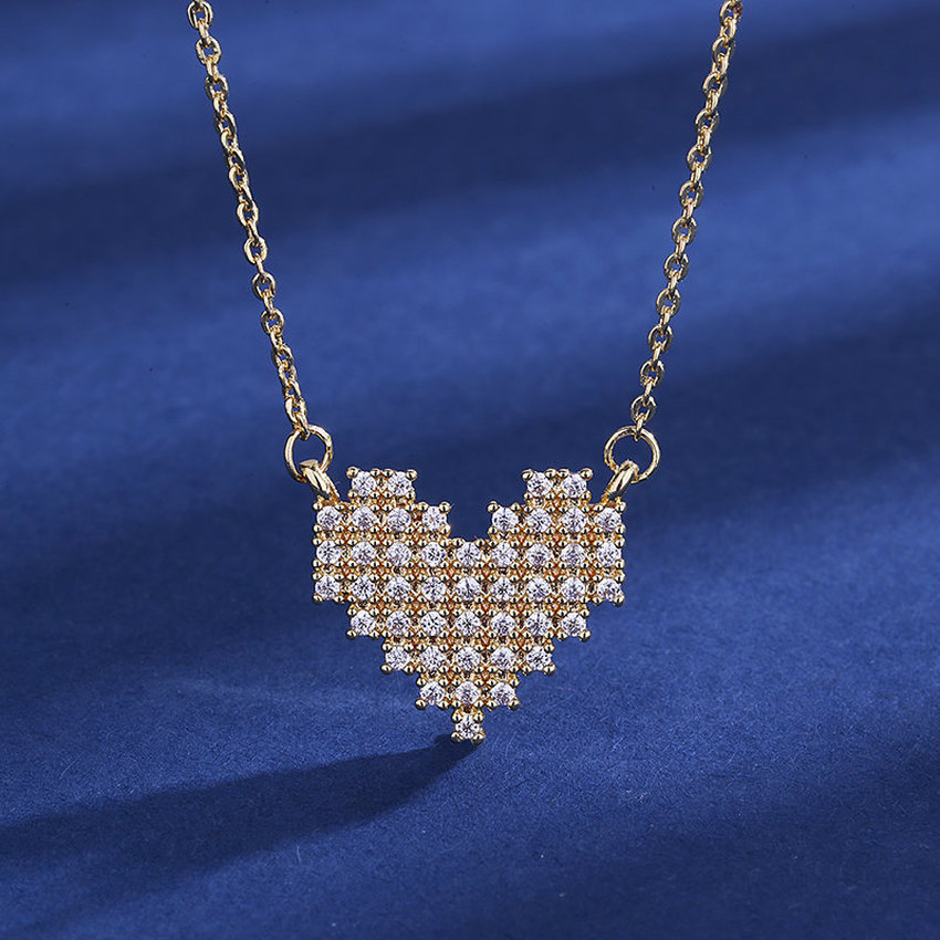 

Mosaic Diamond Heart Necklace Plated 925 Silver Pendant Love Full Crystal Gold Necklaces for Women Fashion Jewelry Will and Sandy Gift