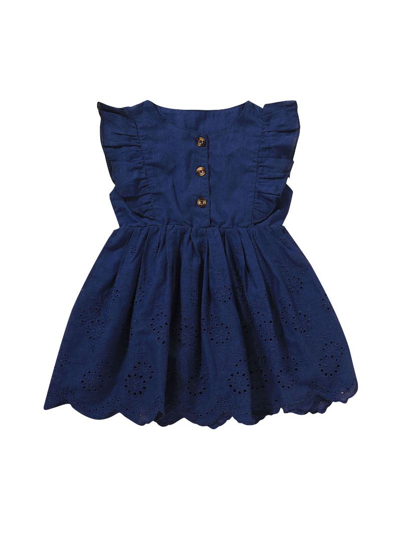 

Girl's Dresses Baby Summer Sundress, Solid Color O-Neck Sleeveless Flounce Jumper Skirt With Buttons For Toddler Girls, Dark Blue, Red;yellow