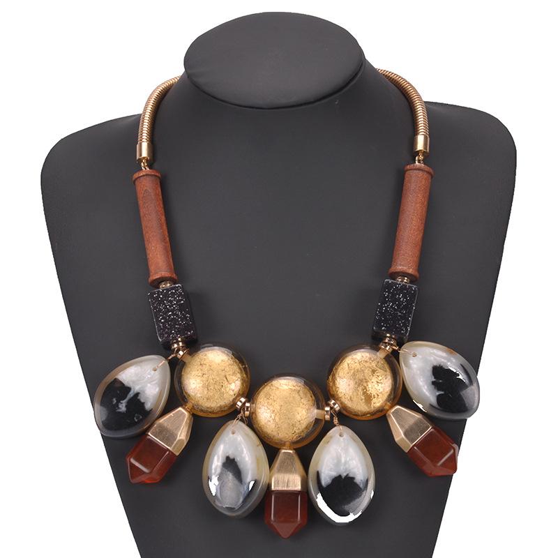 Pendant Necklaces 2021 Exaggerated For Women Extravagant Glass Water Drop Colorful Neck Decoration NT139-image-703400151