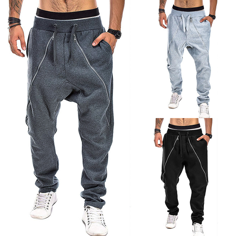

Men' Pants Style Plus Size Drawstring Trousers Oblique Zipper Casual Personalized Sports K63 1503 6GVZ, Black