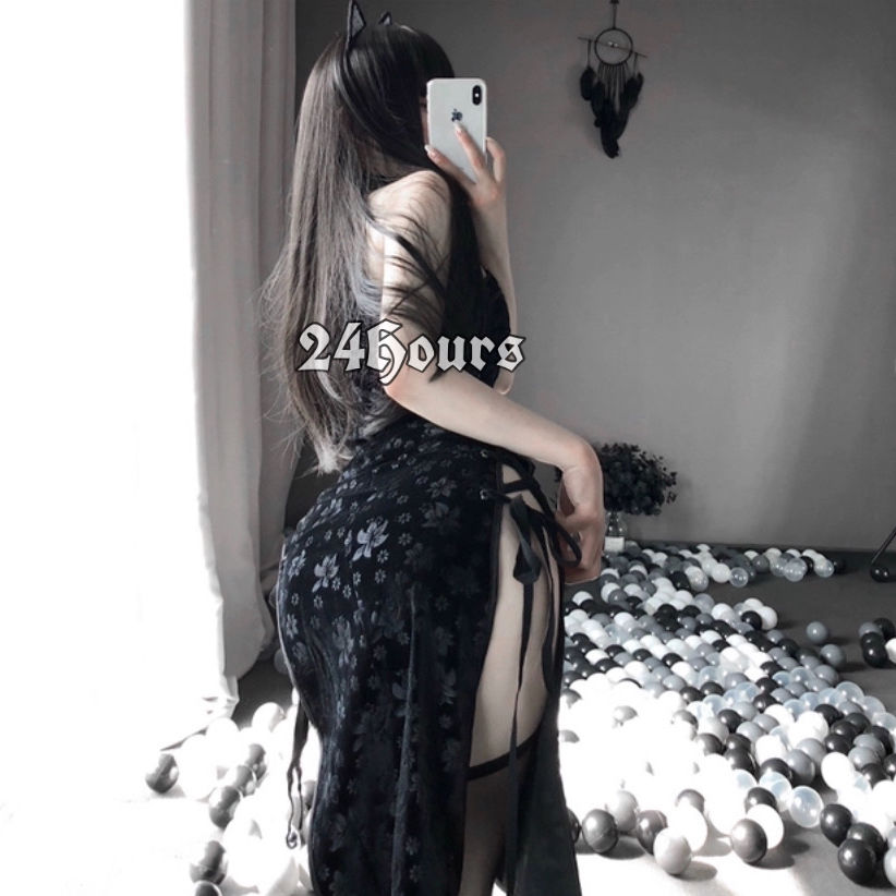 

Womens Sexy Cospay Costume Cheongsam ingerie Strappy Corset Nightie Coupes Seepwear Underwear Set Dress Exotic Appare, Black