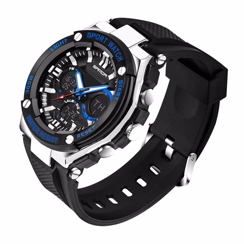 

Wristwatches Sanda Brand Watches Relojes Saat Man Military Dual Time Digital Led Quartz Analog Clock Dive Waterproof Mens Sport Luxury Watch, Gold