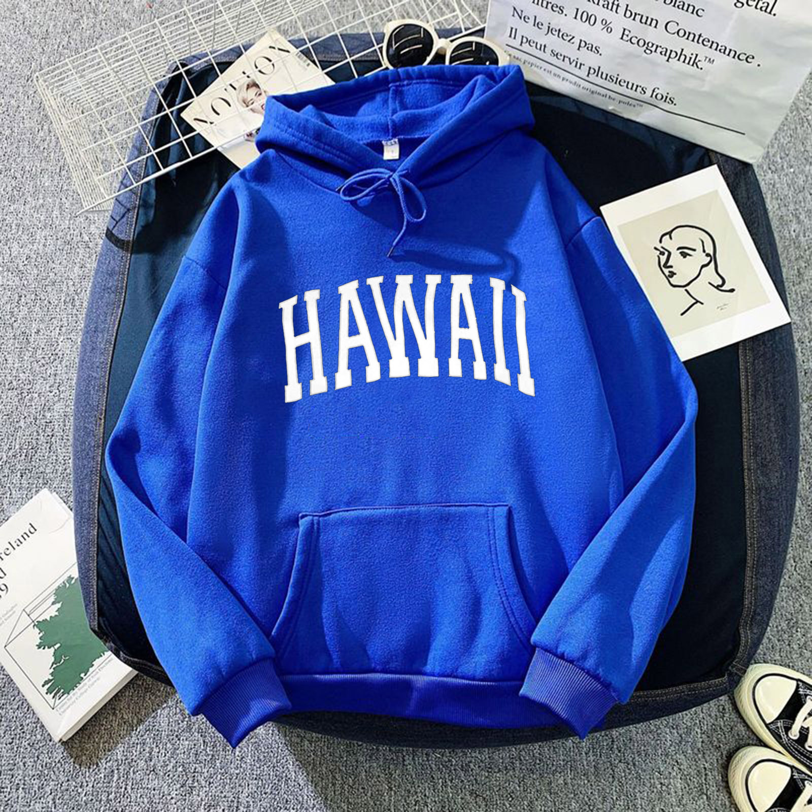 

Hawaii women's autumn and winter plus Hawaii letters printed hoodie women Europe and America Korean version loose long sleeve printed hoodie large size, Beige
