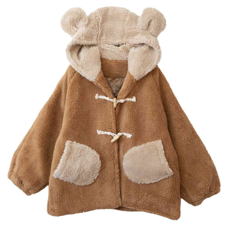 

Women's Fur & Faux colour-blocking three-dimensional bear ear high quality cotton coat female lamb wool warm autumn A1GI, 1# shoe box