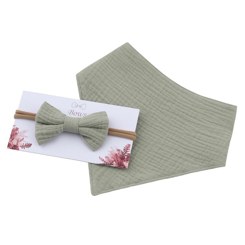 

Hair Accessories Baby Girls Elastic Bow Headband Saliva Towel Set Born Toddler Bowknot Band Bib Kit Pure Cotton Solid Color