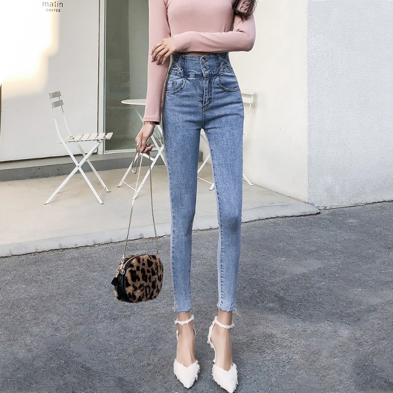 

Women' jeans Summer 2021 New High Waist Slim Jeans Small Size Nine Point Foot Pencil Pants Ladies, Blue