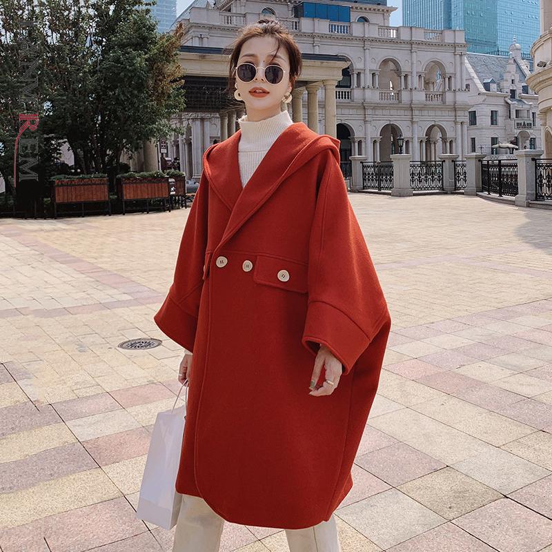 

Women' Wool & Blends LXCX 2021 Autumn Winter Loose Woolen Coat Female Hooded Long Sleeve Solid Color Coats Women Fashion 2W1229, Black