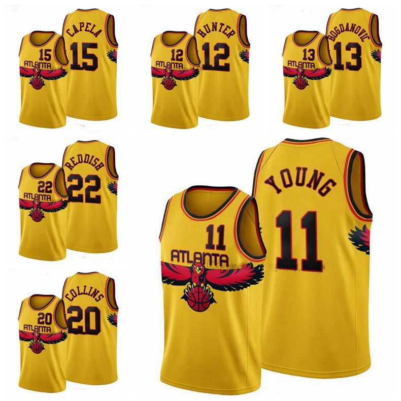 

Atlanta's Hawks's Trae Young 11 Basketball jersey John Collins 20 Cam Reddish 22 De'Andre Hunter 12 Clint Capela 15 jersety 2, Black;red