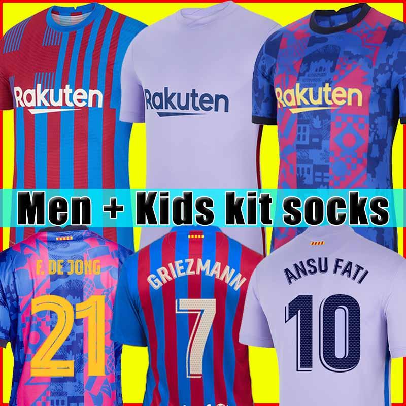 

ANSU FATI Camisetas de soccer jerseys MEMPHIS PEDRI Kun Aguero Barcelona soccer FC 21 22 2021 2022 GRIEZMANN F. DE JONG DEST kit shirt men + kids sets third, 21/22 men home + patch1