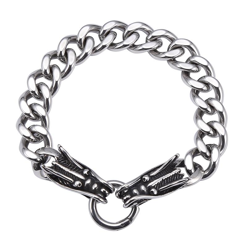 

Link, Chain 12mm Wide Double Dragon Head Stainless Steel Curb Cuban Link Men Bracelet Punk Rock Male Jewelry Accessories Gift GS0003