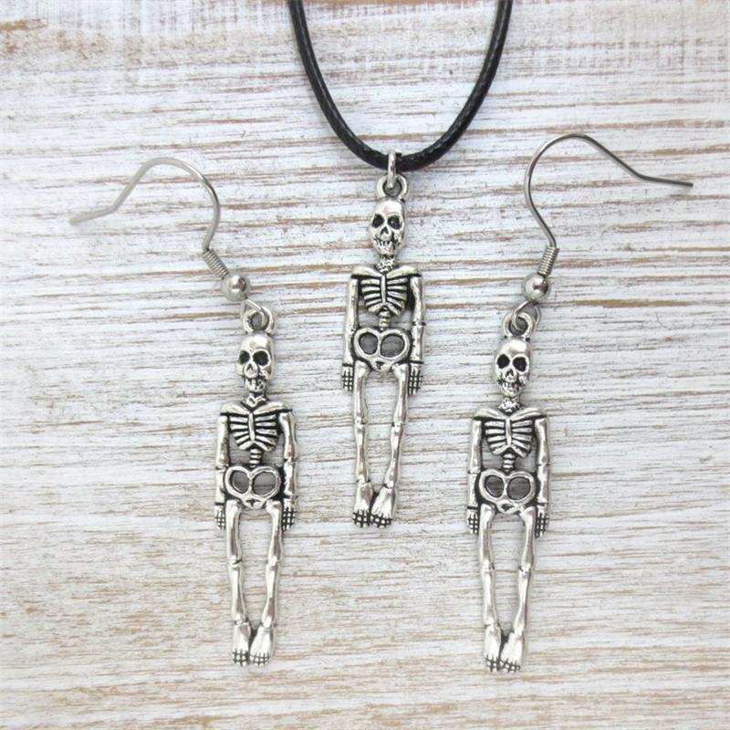 

Chains Skeleton Earring And Necklace Skull Earrings Gift Anatomy, Silver