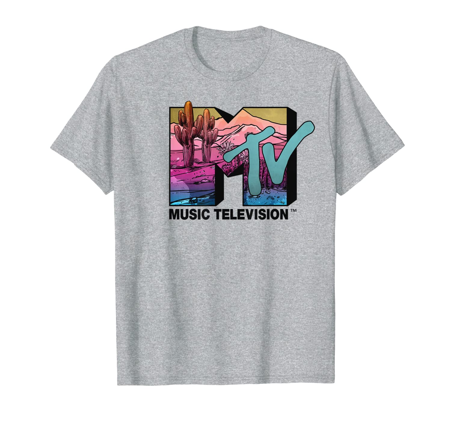 

mtv desert scene colorful logo graphic t-shirt, White;black