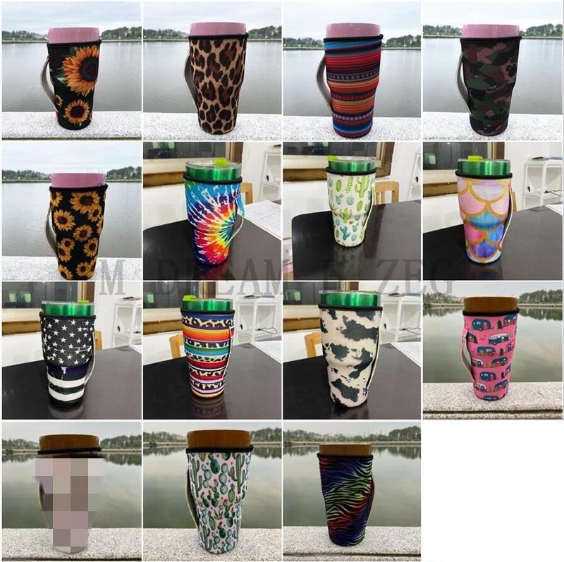 

16 Style Reusable 30oz Tumbler Holder Cover Bags Iced Coffee Cup Sleeve Neoprene Insulated Sleeves Mugs Cups Water Bottle Cover With Strap
