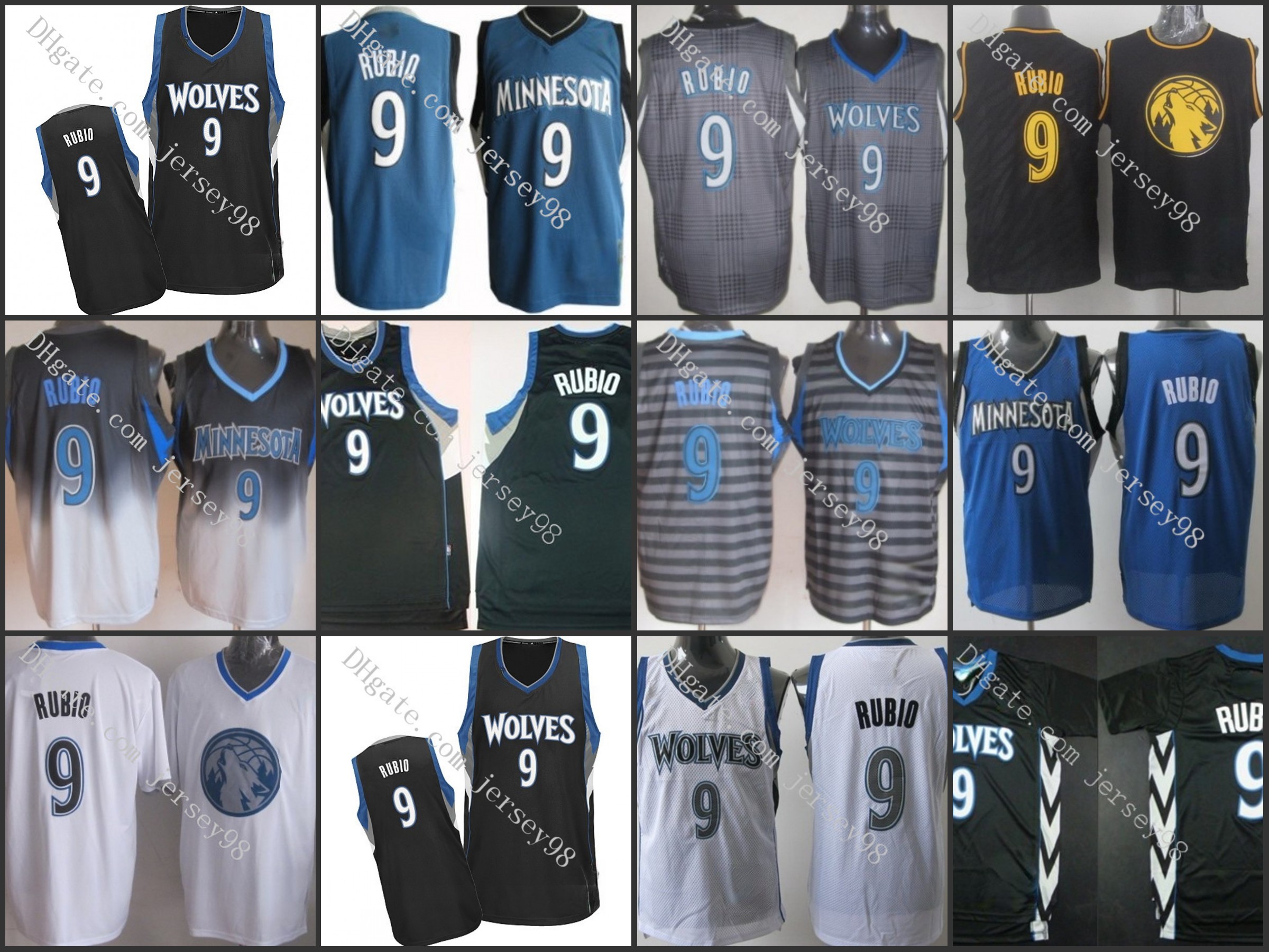 

Minnesota Timberwolves men #9 Ricky Rubio retro Basketball Jersey, Black