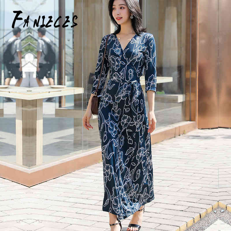 

Plus Size black Blue Bohemian Long Dress Women summer Autumn Tunic Maxi Beach Female Mid-Calf-Length Vestido drop 210520, V36-3085