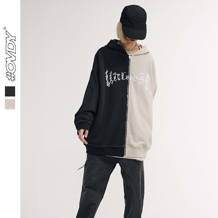

wxwovdy 2021 autumn winter new fashion brand personalized letter printed cardigan coat loose zipper sweater men, Black