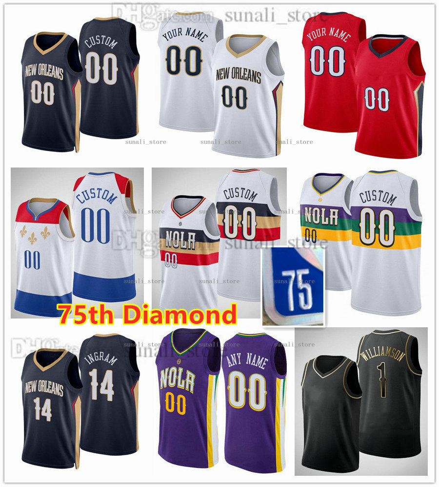 

75th Basketball Jerseys Josh Hart Satoransky Garrett Temple Kira Lewis Jr. Didi Louzada Willy Hernangomez Herbert Jones Naji Marshall Alvarado Daulton Hommes Print, White