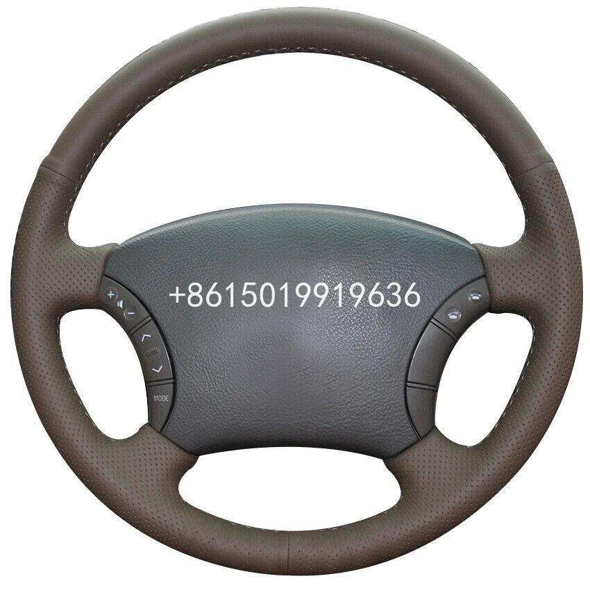 Custom Made DIY Dark Brown Leather Car Steering Wheel Cover for Toyota Land Cruiser Prado 120-image-723879216