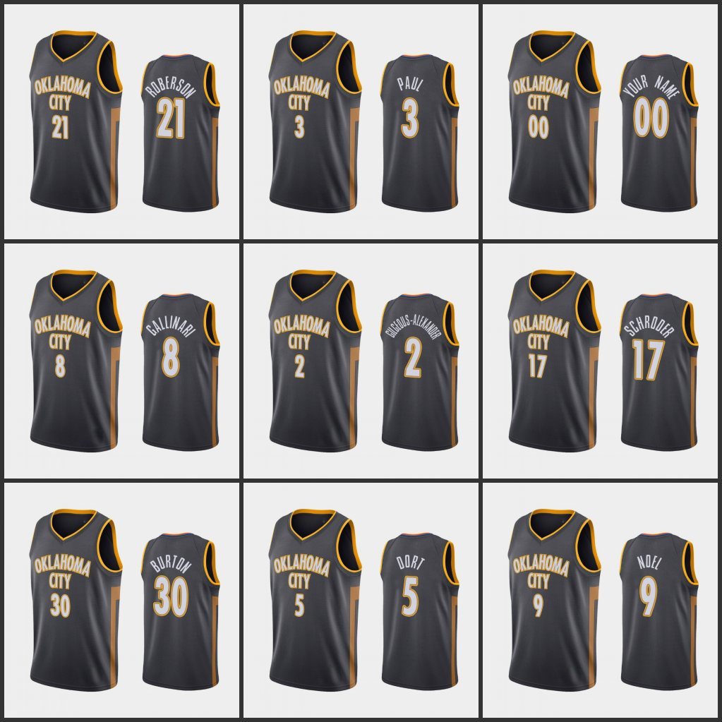

Oklahoma's City's Thunder's Men Shai Gilgeous-Alexander Danilo Gallinari Chris Paul Luguentz Dort Custom's City's C, Black;red