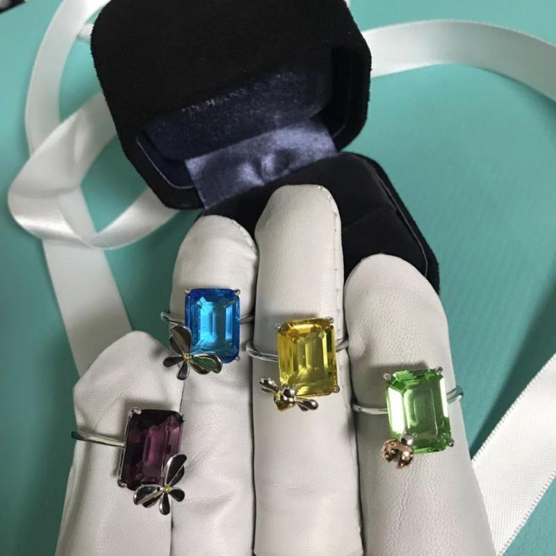 

100% Solid TIF925 Silver LoveBugs Stone Rings,Original Crystal T City Garden Secret Trendy Design,"Return" Logo Women Lady Gift Cluster Ring