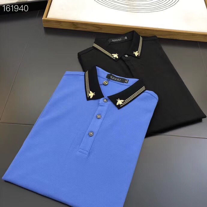 

Europe station men's g family bee men's short sleeve Lapel T-shirt summer embroidery polo shirt double g business casual T-shirt, White;black