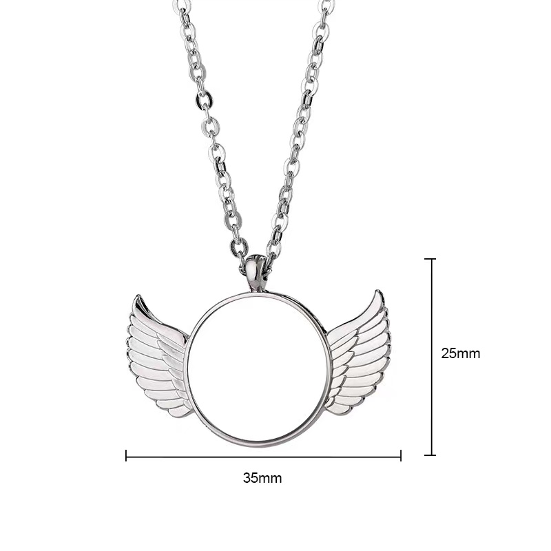 

50pcs/lot Customized Photo Sublimation Angle Wing Necklace Pendant With Chain And Inserts For Valentine's Day Gifts