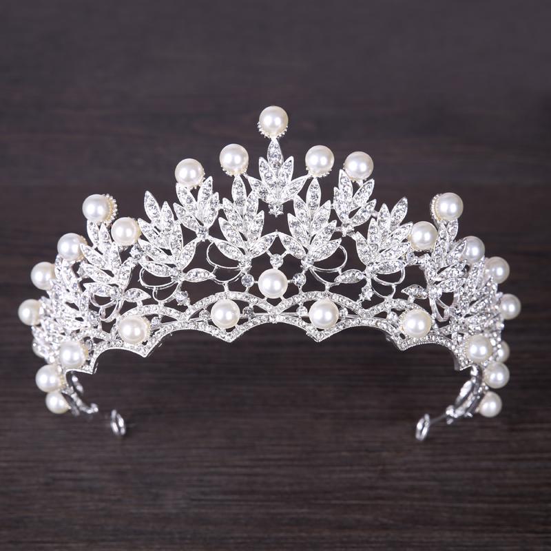 

Hair Clips & Barrettes AiliBride Luxury Simulated Pearl Silver Color Bridal Wedding Crown Queen Tiara Headpiece Jewelry Accessories, Golden;silver