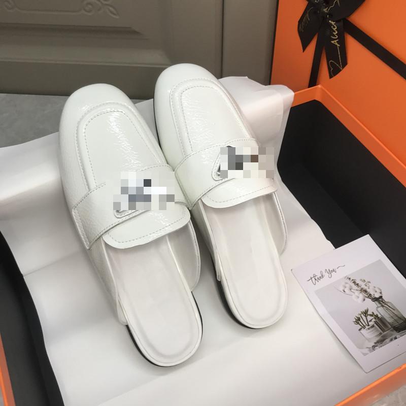 

Slippers Flats Women Outdoor Home Slipper 2021 Summer Genuine Leather Lazy Flat Sandals Half Single Shoes White Slides