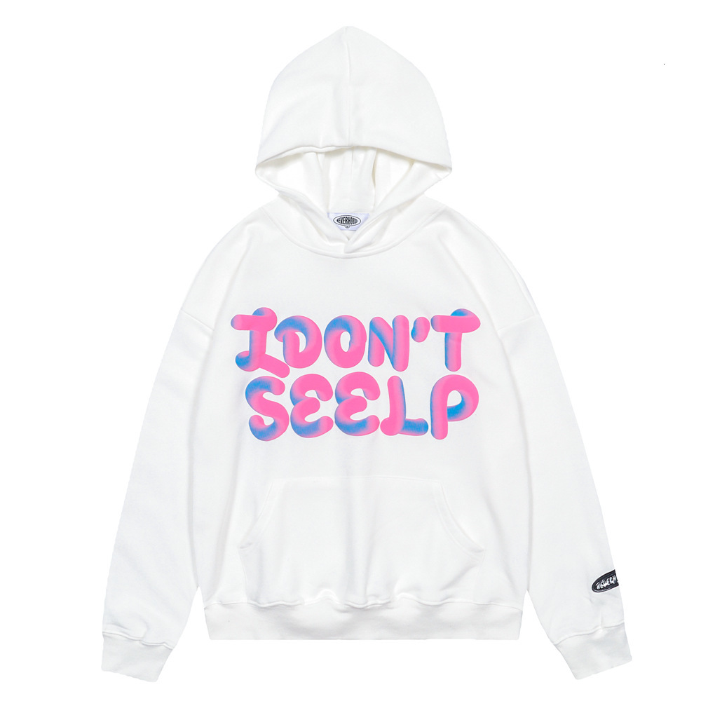 

Sweatshirts Trendy letter print Hooded Sweater mens BF lazy style street fashion brand loose Pullover long sleeve top Hoodie, White