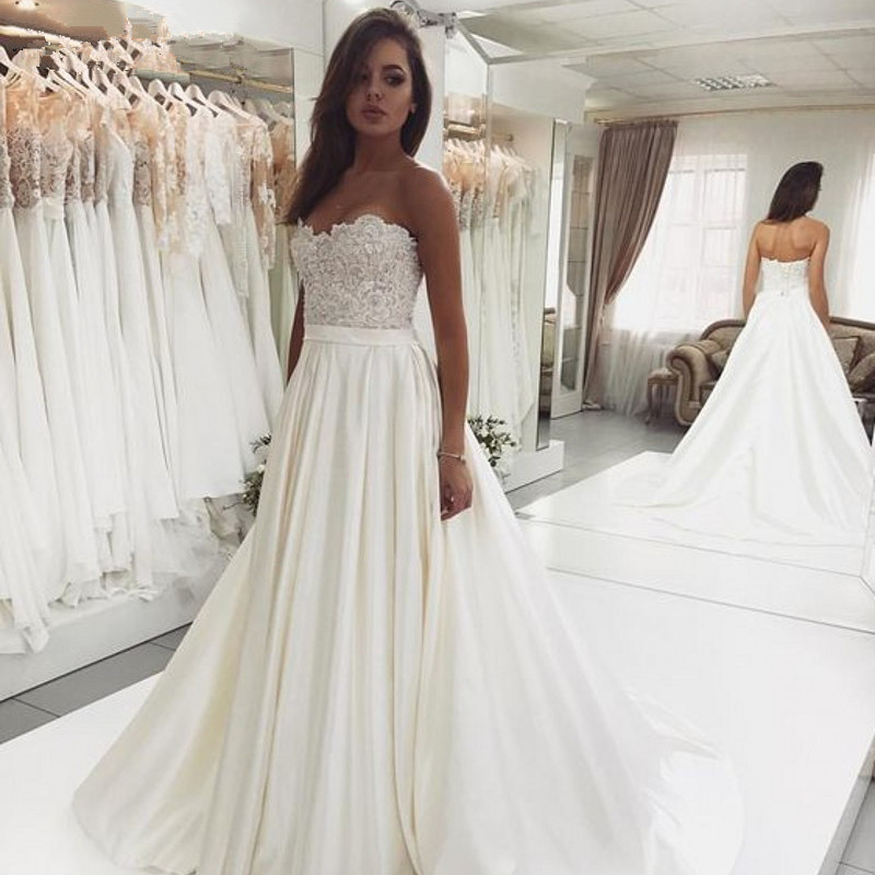 Vestido De Noiva Elegant Sweetheart Backless Lace Top Wedding Dress Satin Ivory Wedding Gowns Bride Dress 2020 Robe De Mariee-image-688743954