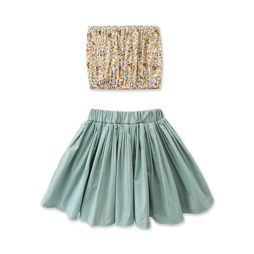 

Kids Girls Clothing Sets Floral Vest with Plain Skirts 2 Pieces Summer Toddler Outfits, White
