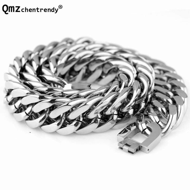 

Hip Hop Mens Stainless Steel Exaggerated Cuban Cubra Polishing Chain Necklace Rapper Chunky Top Quality Boys Jewelry Chains, Silver