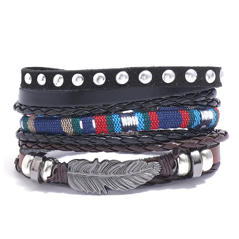 

Charm Bracelets Jewelry Set Card Packing Feather Beaded Leather Bracelet DIY Combination Ethnic Style