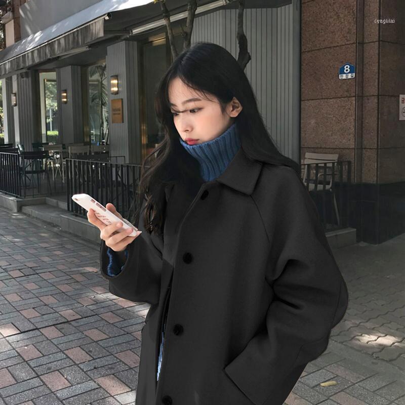 

Female 2021 Han Edition In The Fall And Winter Of Hepburn Wind Woolen Cloth Coat Long Thickening1, See chart