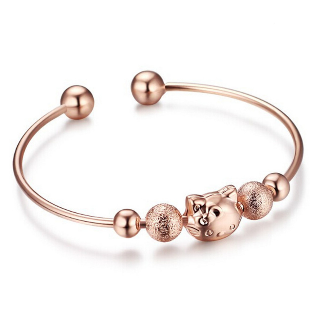 

Hand catenary Silver rose gold opening sand bead cartoon cat's head ktkt Bracelet, Golden;silver