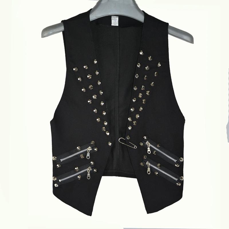 

Men' Vests Clothing Trend Rock Stage Rivets Self Healing Vest Bar Plus Size Singer Costumes, Black
