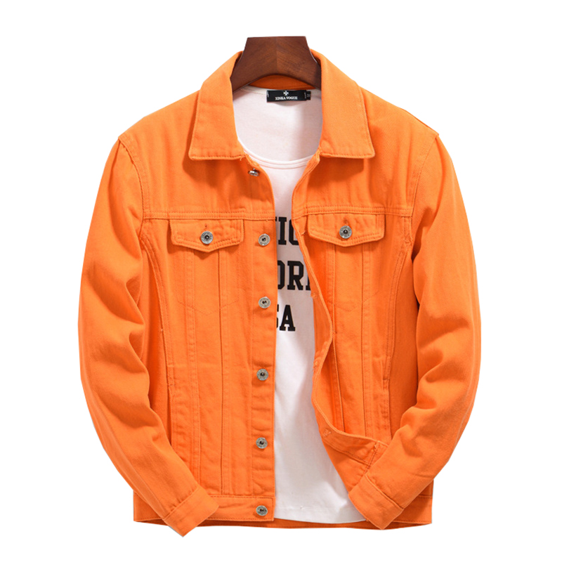 

GINZOUS Men's Jean Jacket Fancy Color Classic Denim Coat Long Sleeve Outerwear Purple Orange