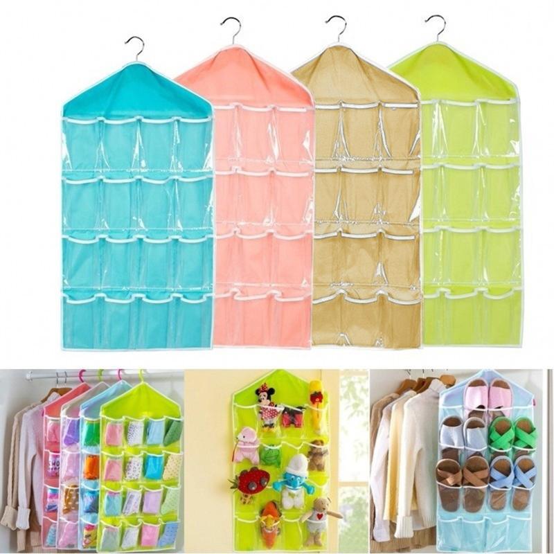 

Storage Boxes & Bins 16Pockets Clear Hanging Bag Socks Bra Underwear Rack Hanger Organizer Folding Clothing Wardrobe