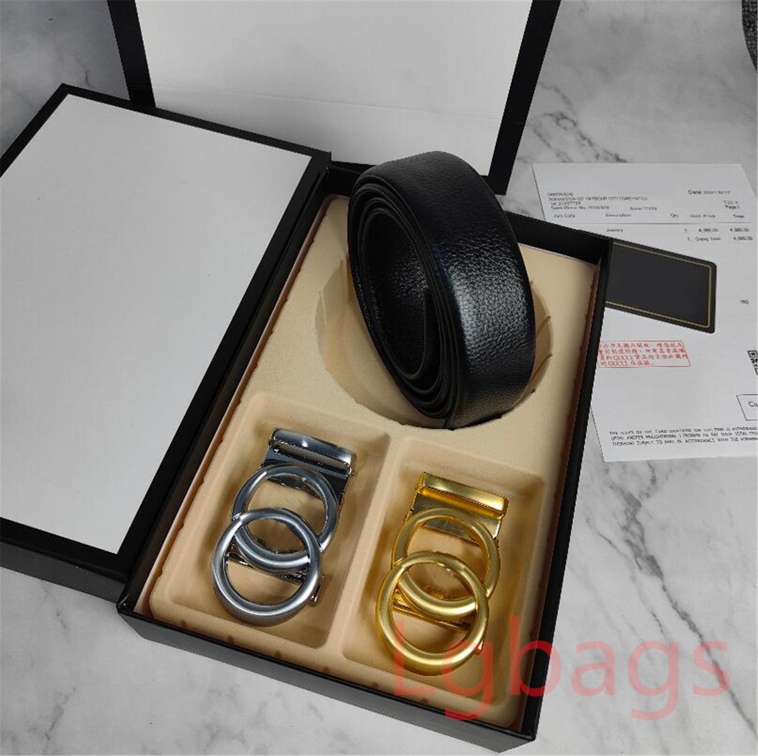 

Genuine Leather Double Letter Belt: Luxury Design, Classic Style, Dual Buckles, Unisex Waistband in Gift Box (G001), Add origial box
