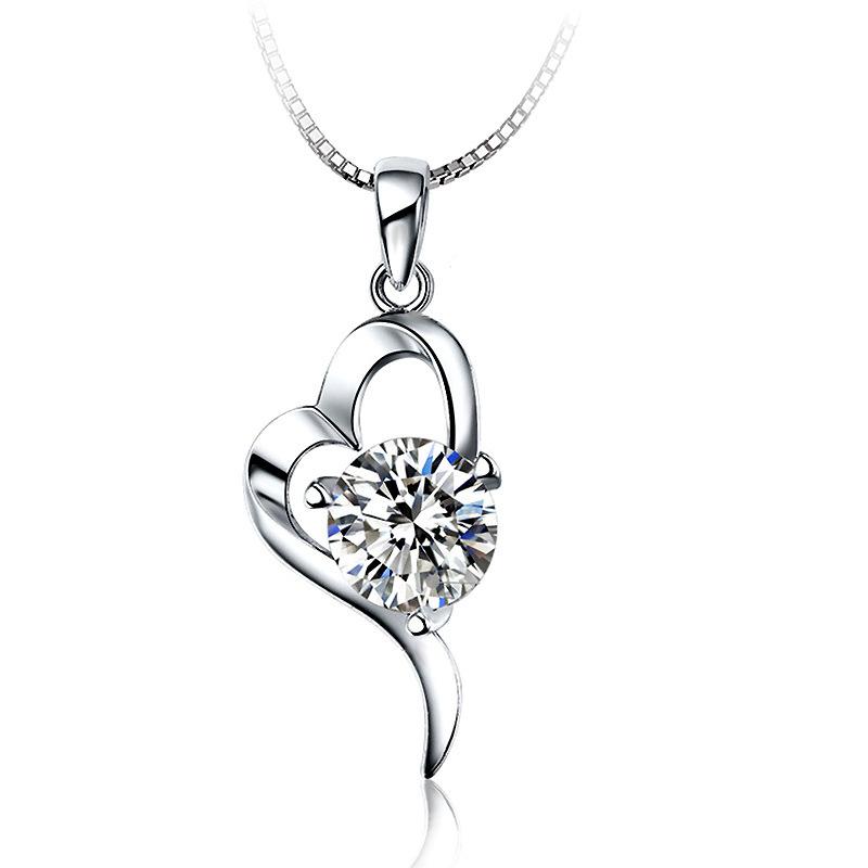

Pendant Necklaces Shiny Girls Zircon Heart Pendants Necklace Jewelry Purple Stone Fashion Silver Plated For Women Accessories