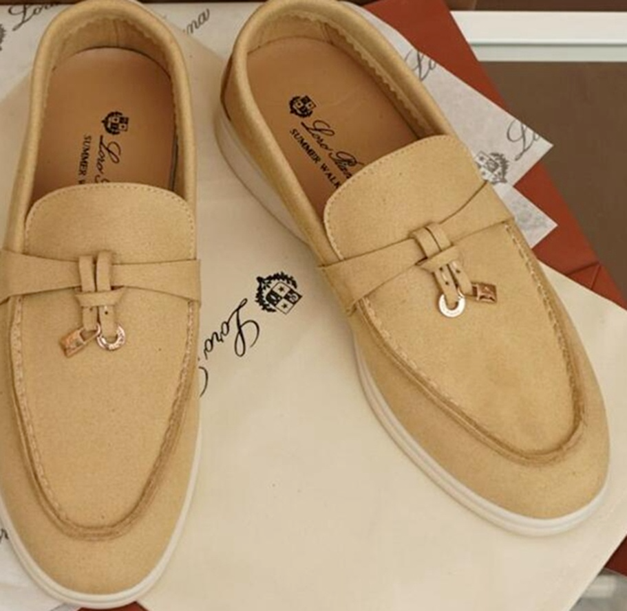 

DZZ02 Fashion Women loafers shoes lady lazy business casual flat Walk slip-on trend Suede leahter stlye comfortable shoe Lovers Designer Loro Piana Size 35-43 02S, Beige