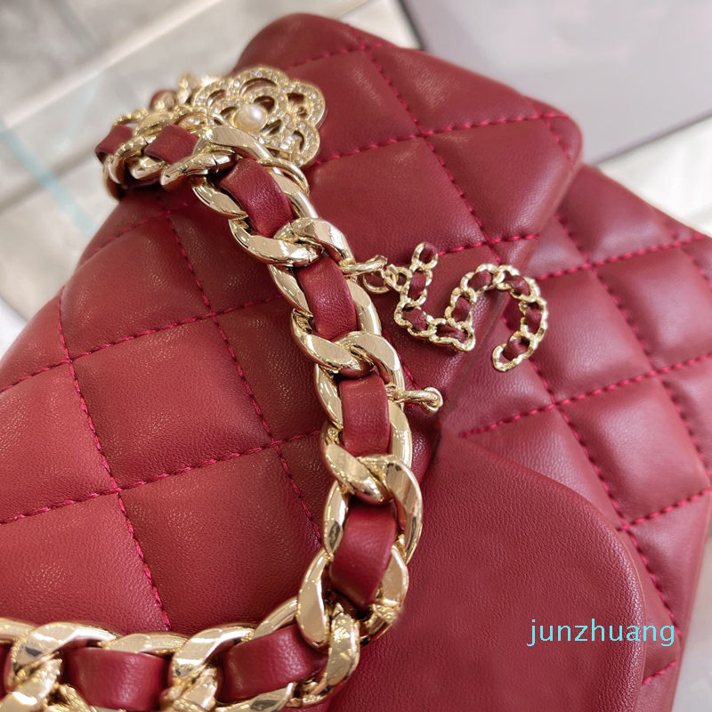 

Designer- mini size crossbody bag women handbags leather clutch with badge ang gold chain flap purse sheepskin wallet, Red