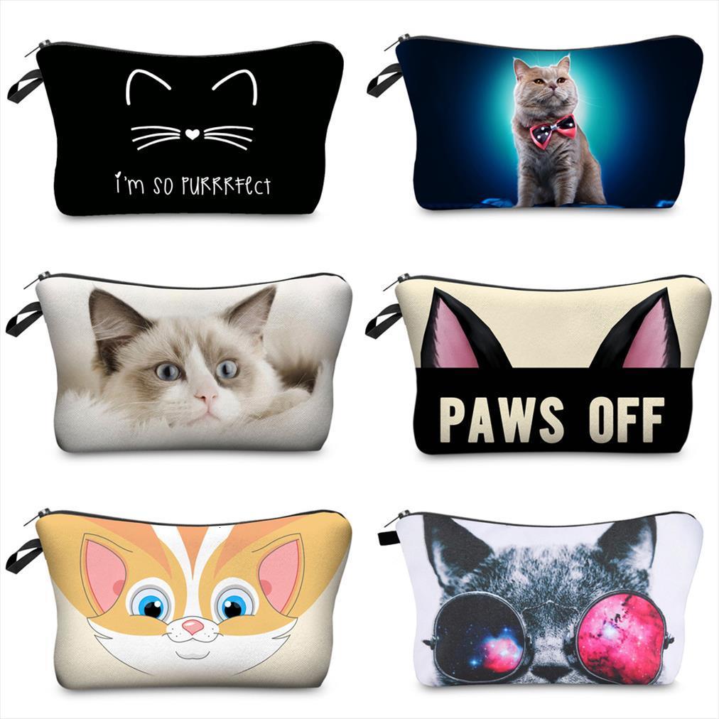 

cosmetic organizer pure black bag cute cat prints fashion women brand makeup