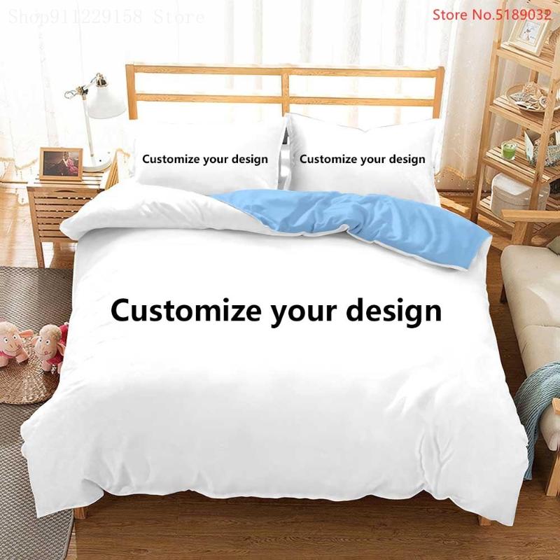 

Bedding Sets Custom Image Set With Pillowcase 2/3 Piece Luxury 3D Print Logo  Full Queen King Size Creative Duvet Cover, White
